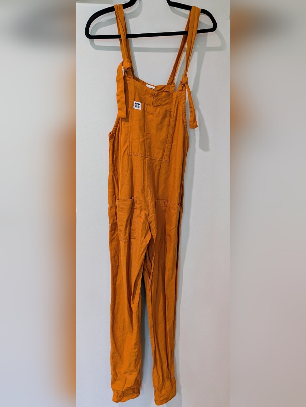 Lucy & Yak Mustard Orange Tie-Shoulder Overalls